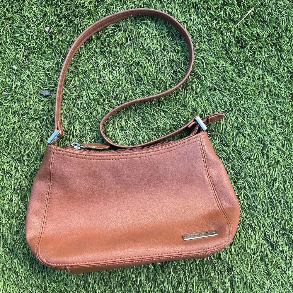 Liz Claiborne Brown Shoulder Bag Purse Zip Top Silver Tone Hardware